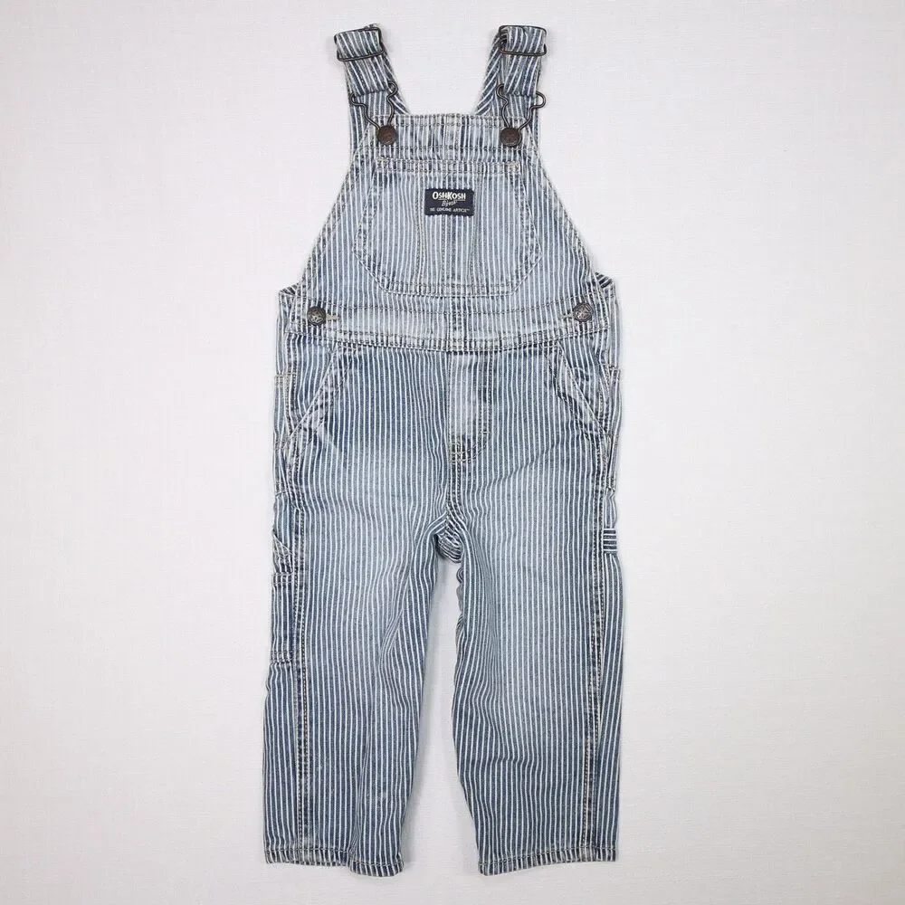 OshKosh B'Gosh VESTBAK Blue & White Pin Striped Overalls Size 18 Months